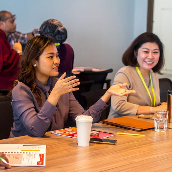Training participants in discussion